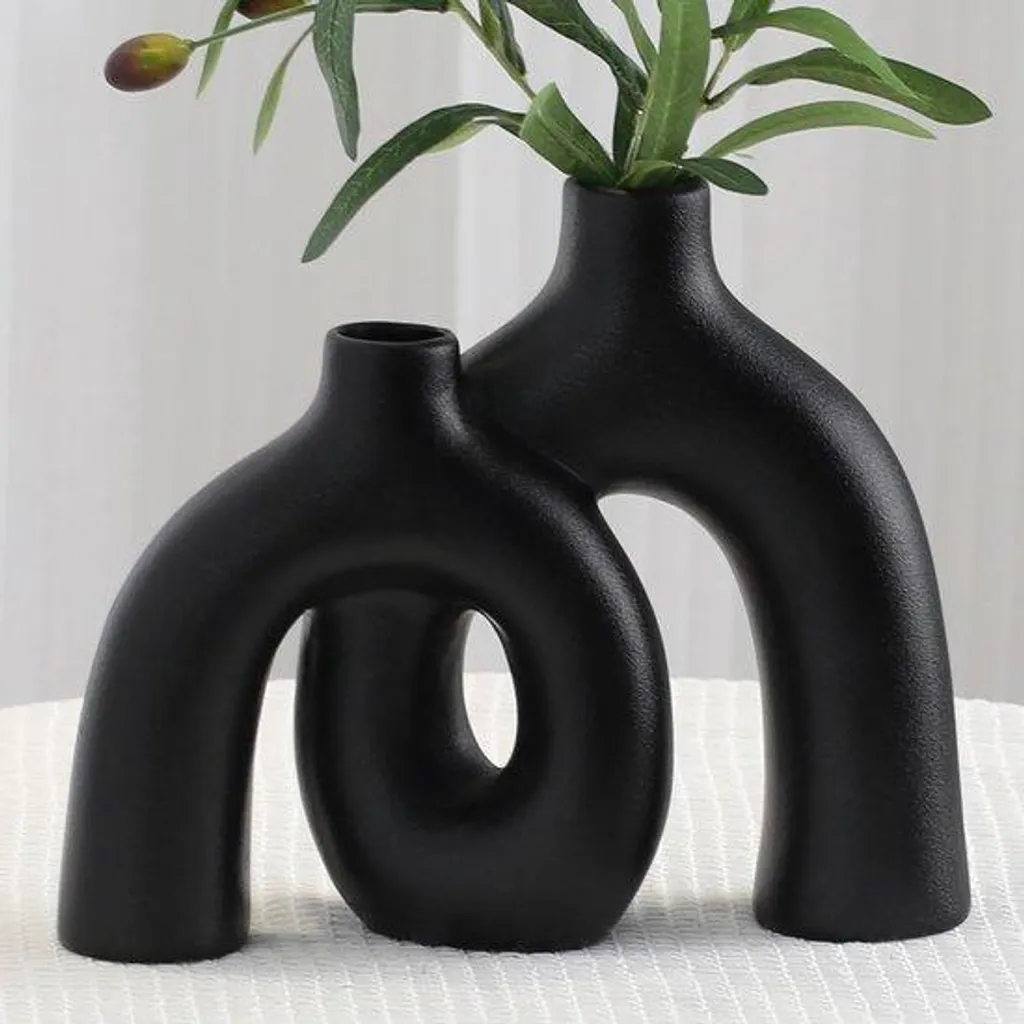 Vase esthétique en céramique style bohème moderne noir mat 22cm