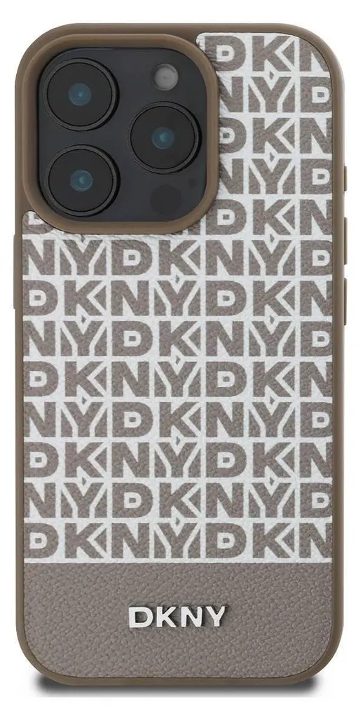 DKNY Étui iPhone 16 Pro Max Repeat Pattern Bottom Stripe Marron Chic
