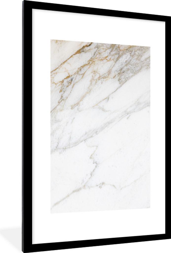 MuchoWow Gerahmtes Poster Marmor - Stein - Weiß - Gold - Marmoroptik - Stein - Luxus 60x90 cm - Poster mit Schwarzem Bilderrahmen Wandposter Rah...