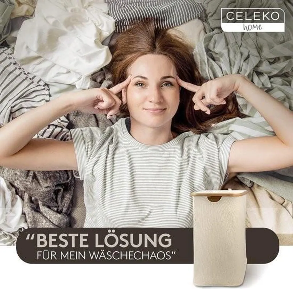 Panier à linge 150L avec couvercle et double trieur de linge en bambou - 5