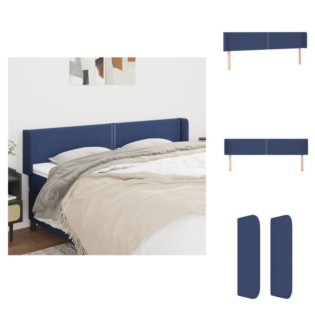 vidaXL Kopfteil mit Ohren Blau 203x16x78/88 cm Stoff - Kopf- & Fußenden