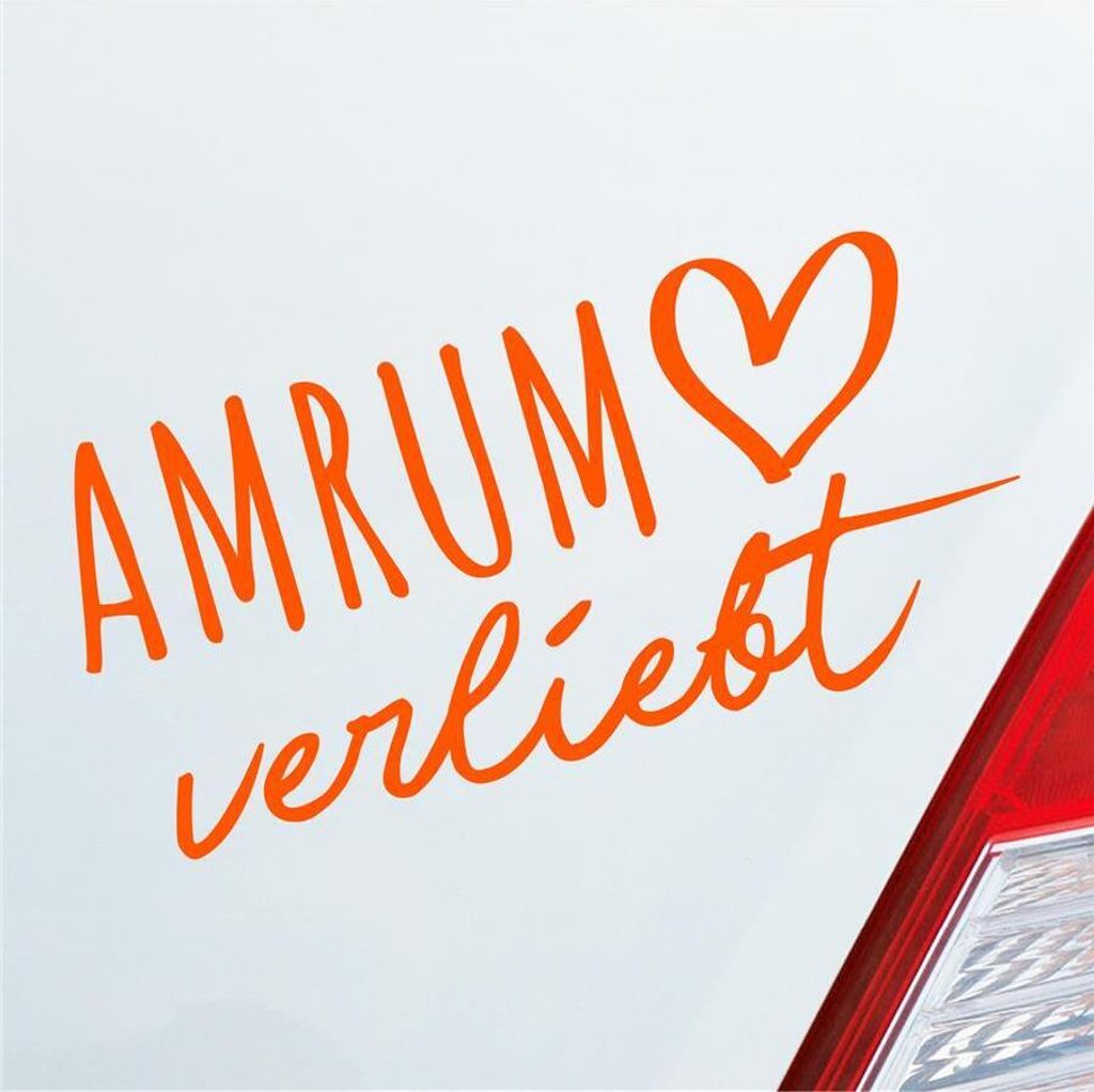 Auto Aufkleber Amrum verliebt Herz Insel Nordsee Liebe Car 19x9 cm Orange Sticker Heckscheibenaufkleber