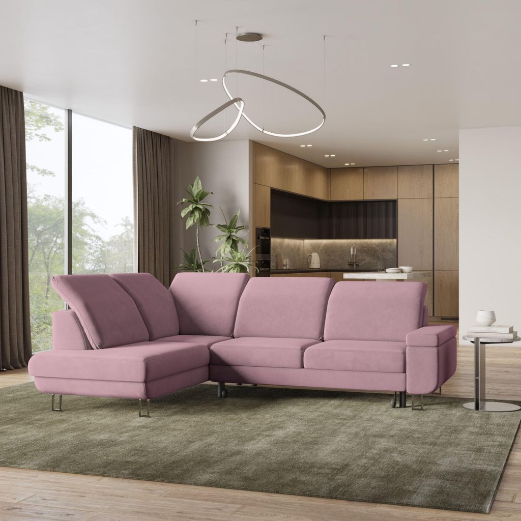 Masseno Ecksofa LERMA L-S mit Schlaffunktion L-Form, Sofa mit Bettkasten, Wohnzimmersofa, Couch, Soffa, Bettsofa, Couchgarnitur- Lila, MONOLITH 62