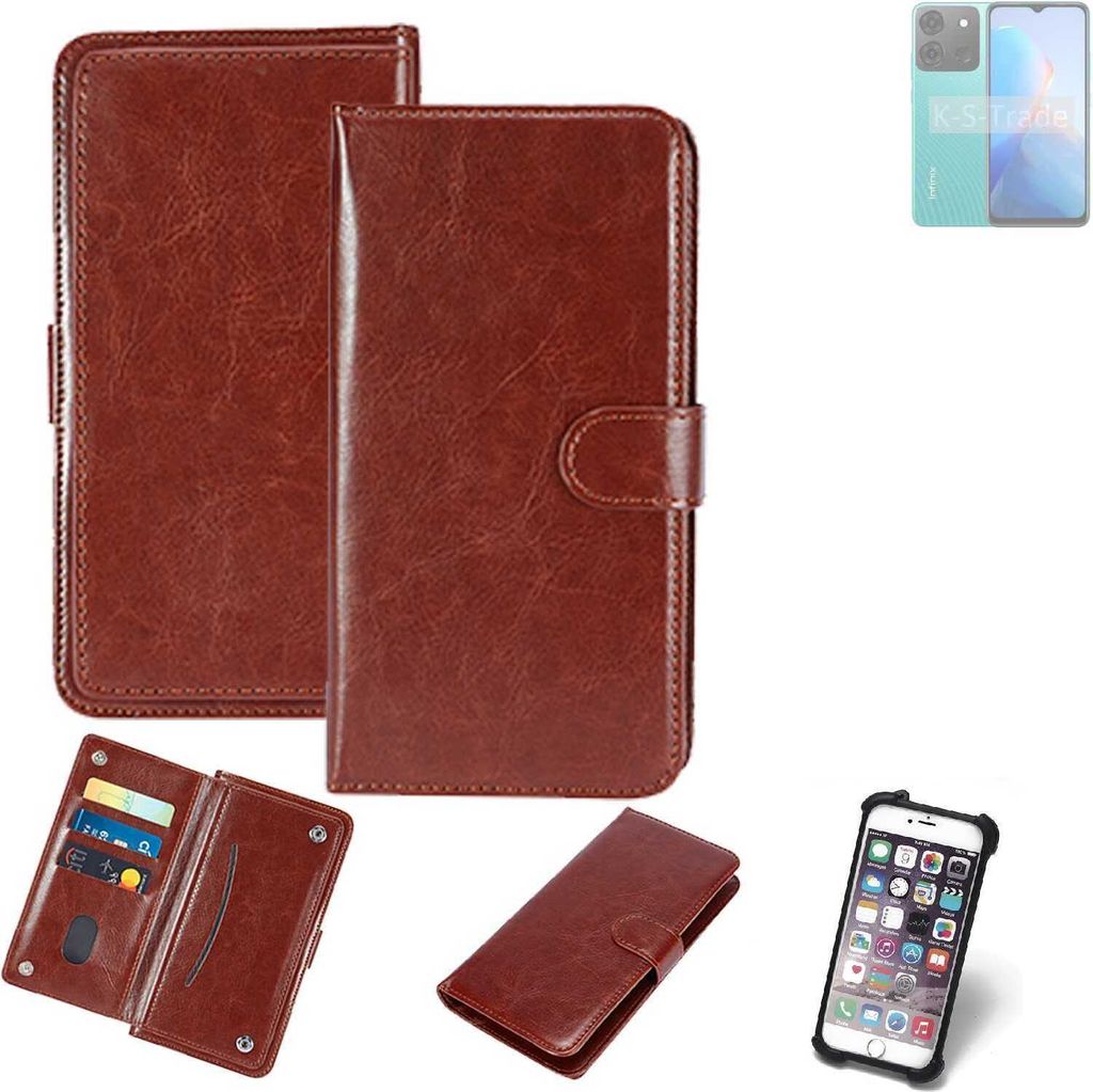 K-S-Trade 360° Hülle kompatibel mit Infinix Smart 7 Plus braun Kunstleder Case BookCase WalletCase Kunstlederederhülle Handyhülle, Rundumschutz