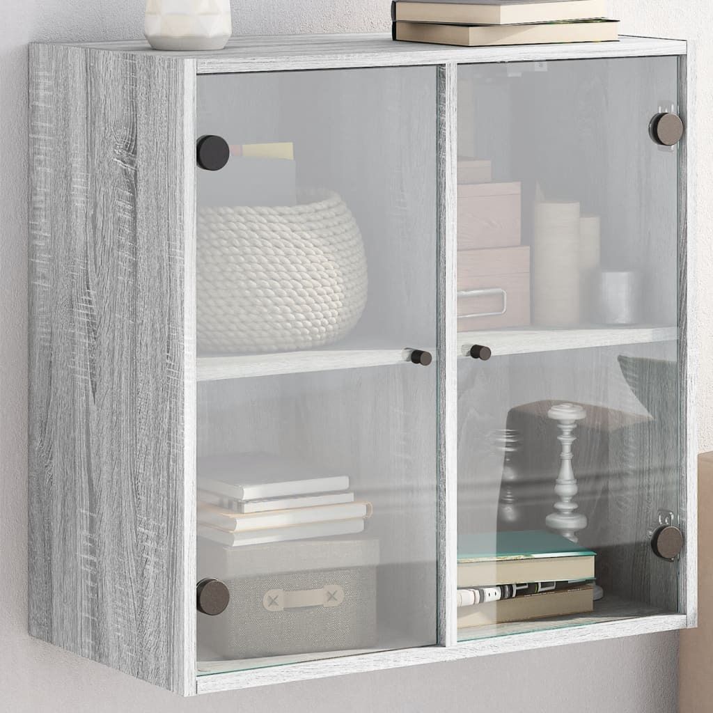 Design Wandschrank mit Glastüren Grau Sonoma 68x37x68,5 cm, Aktenschränke 2024