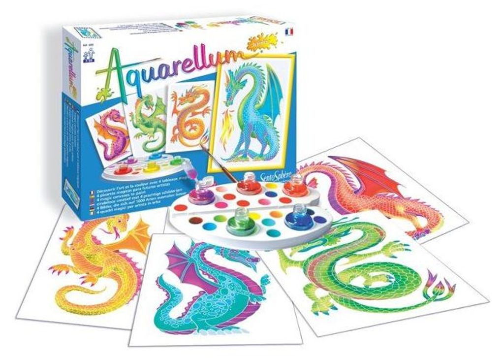 Aquarellfarben Set, SENTOSPHERE Aquarellum Junior Dragons, 5 Farben, Velinpapier, Ab 7 Jahren