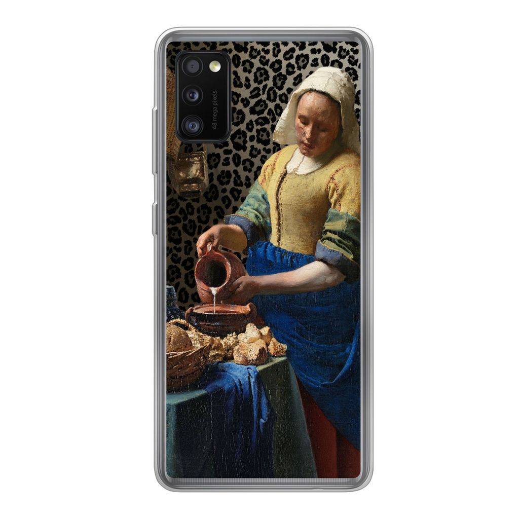 MuchoWow Handyhülle Schutzhülle Hülle für Samsung Galaxy A41 Milchmädchen - Kunst - Pantherdruck - Vermeer - Gemälde - Alte Meister Silikon...
