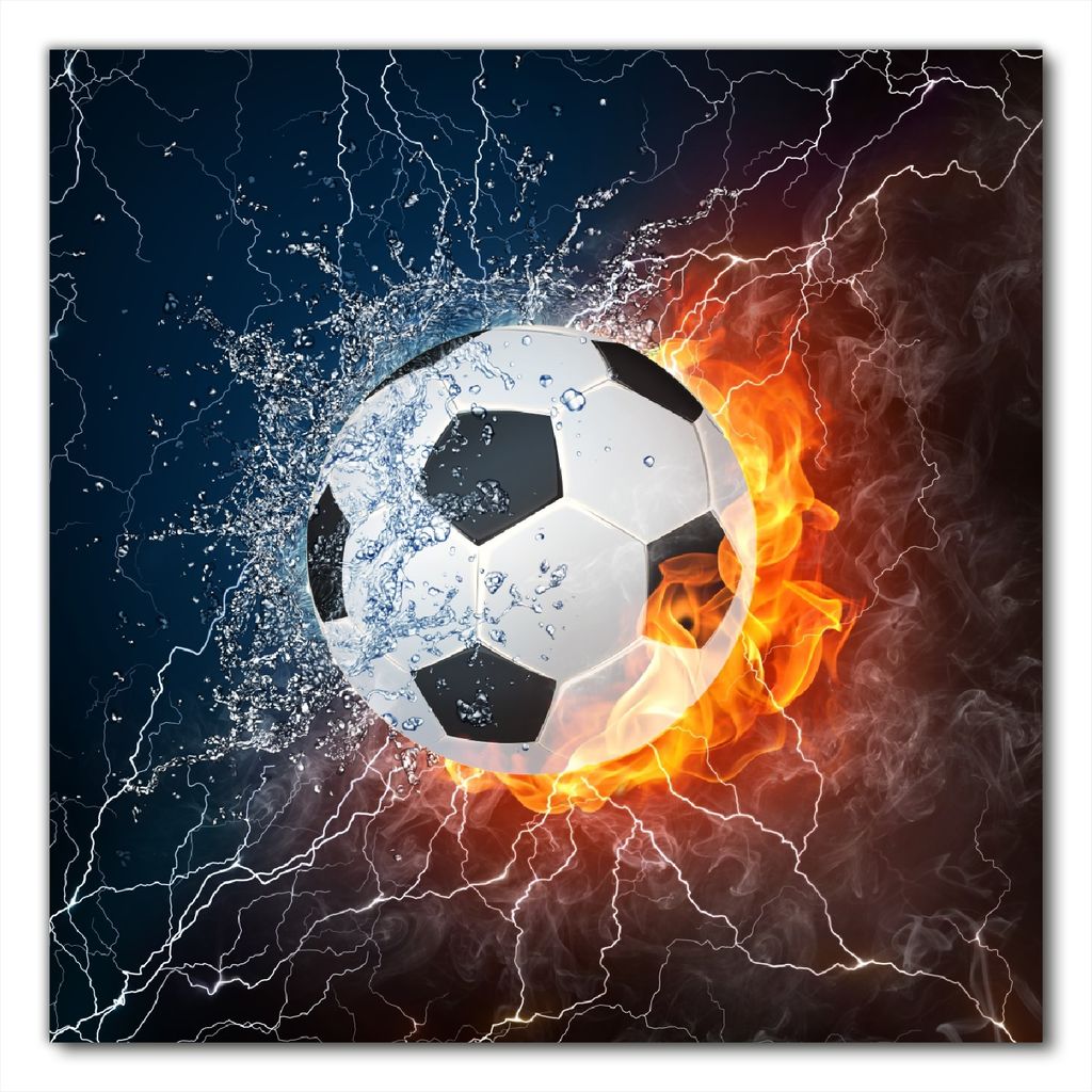 Wallario selbstklebende Möbelfolie/ Tischdecke für Innen und Außen, Größe: 50 x 50 cm - Fußball - Feuer und Wasser