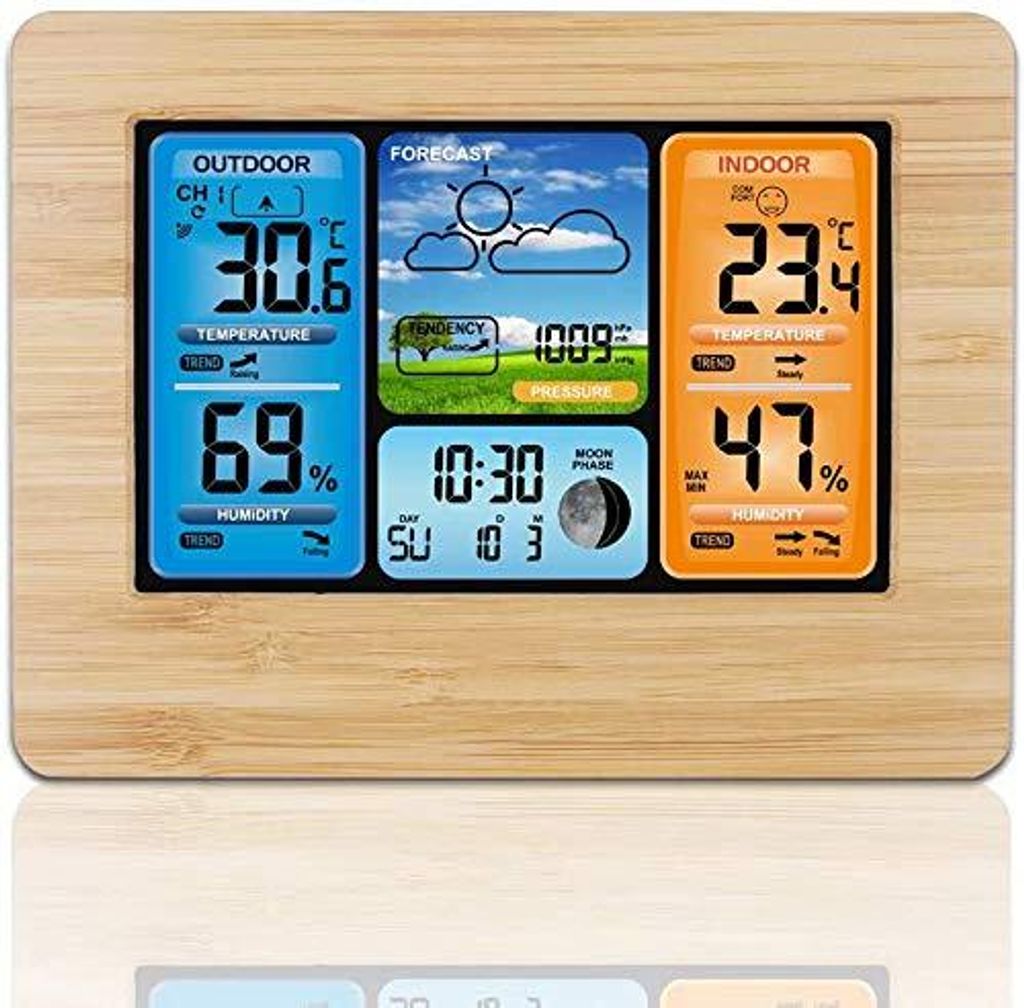 Thermometer für drinnen und draußen, Temperatur- und Feuchtigkeitsanzeige, Uhr mit Wettervorhersage, Wetterstationen, kabellose Wettervorhersages...