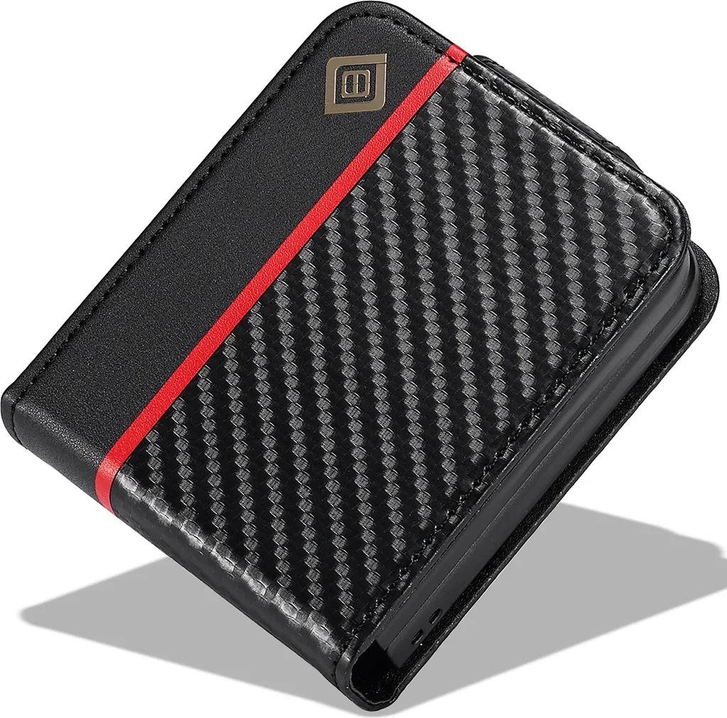 Custodia Samsung Z Flip 4 Carbon Fiber Leather Case Stand Rosso Nero