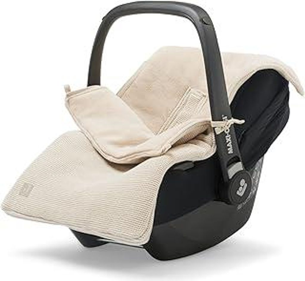 Jollein Fußsack Basic Knit Nougat - Für Babyschale Kinderautositz Gruppe 0+ und Kinderwagen - Für 3-Punkt- und 5-Punkt-Gurt - Strickmuster und F...