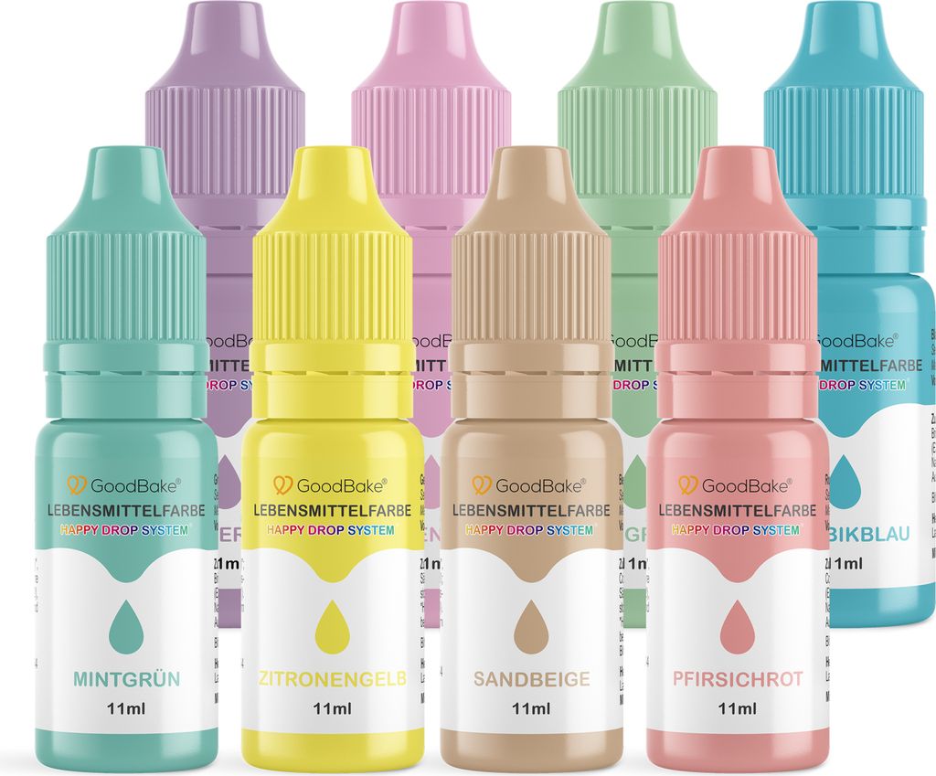 GoodBake Lebensmittelfarbe Pastell Set, 8 Farben, vegan, zuckerfrei, glutenfrei