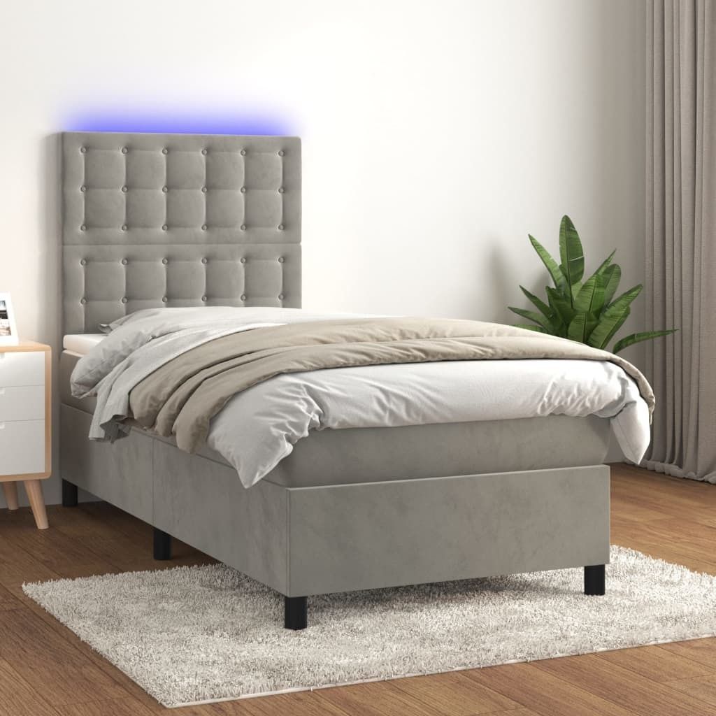 The Living Store Boxspringbett mit Matratze & LED Hellgrau 80x200 cm Samt