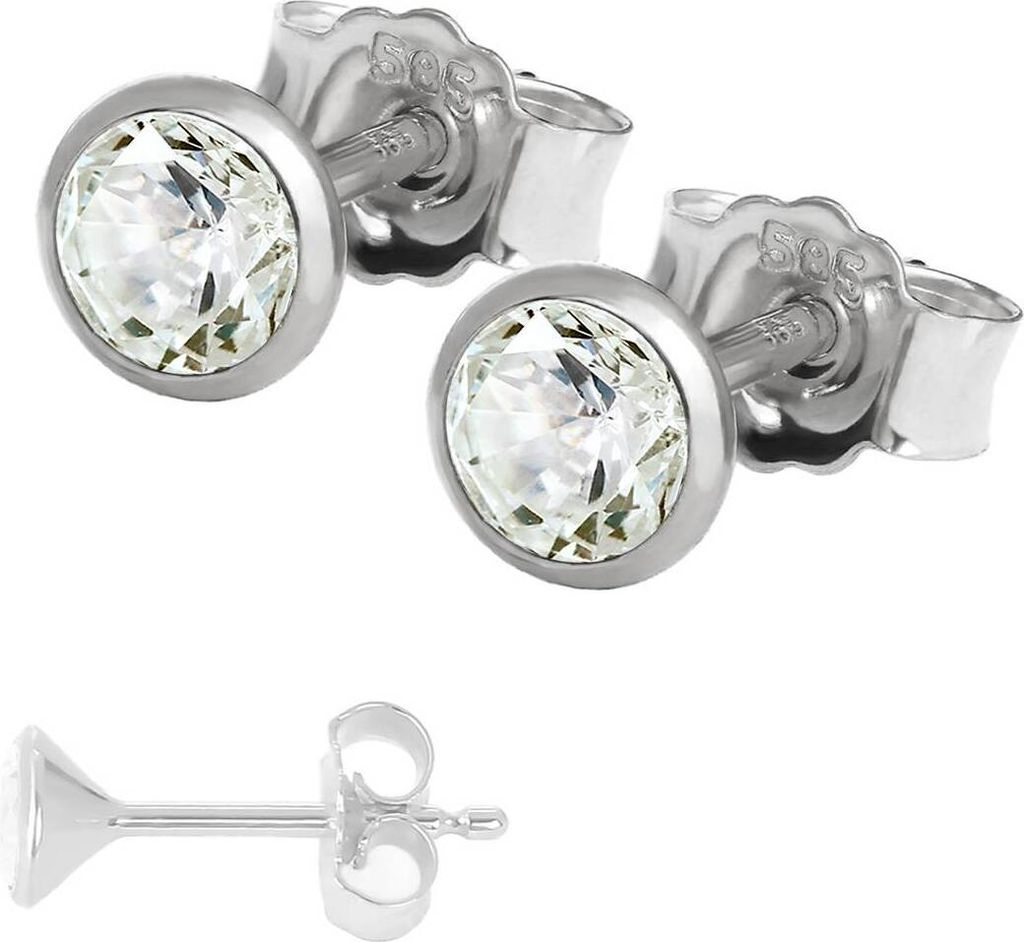 Paar Kleine Ohrstecker 4,0mm Weißgold 585 14 Karat Gold Ohrringe Zirkona Weiß