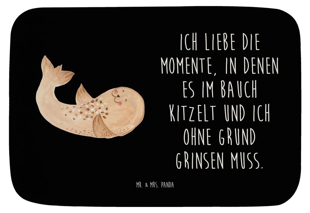 Mr. & Mrs. Panda Badteppich Robbe Liegen - Schwarz - Geschenk, Strand, Badezimmerteppich, Badezimmer Matte, Badvorleger, Lustige Sprüche, Robben, ...