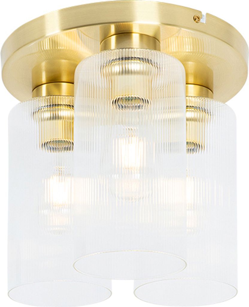 QAZQA - Art Deco Art-Deco-Deckenleuchte I Deckenlampe I Lampe I Leuchte Gold I Messing mit Glas 3-flammig - Laura I Wohnzimmer I Schlafzimmer - Run...