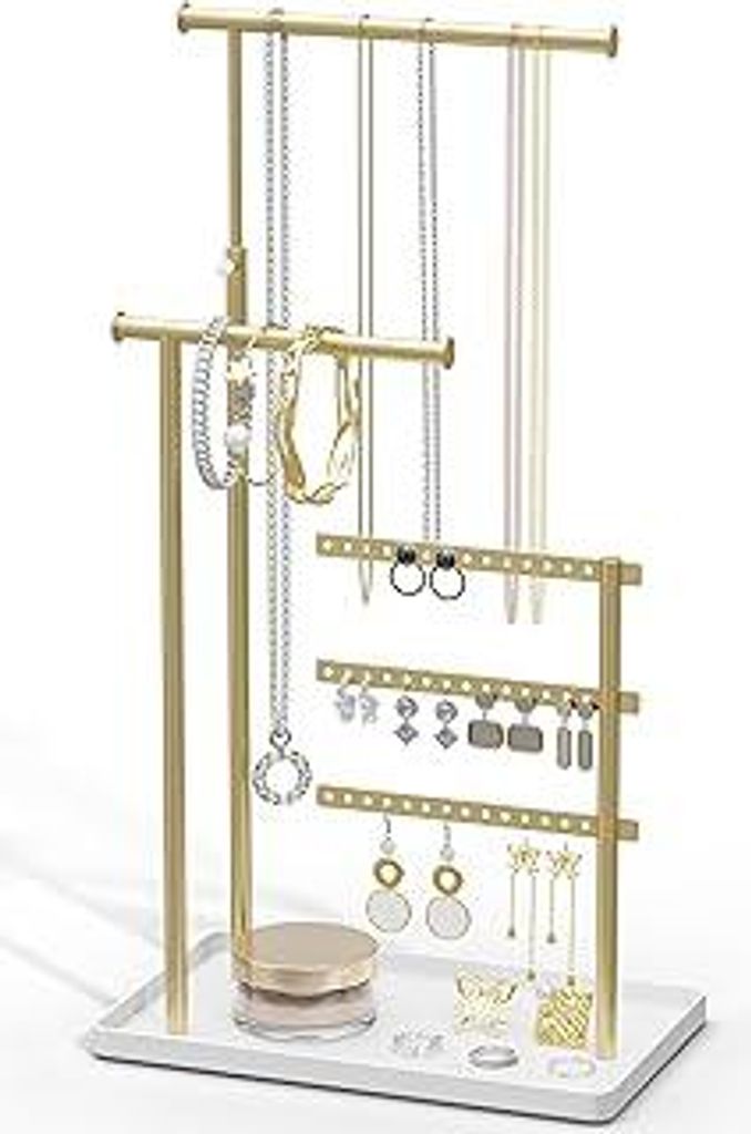 Gold Schmuck Organizer - 3 Stangen Schmuckständer, Schmuckaufbewahrung für Ohrringe, Armband, Halskette, Parfüm, Deko-Ästhetik Zubehör für Sc...