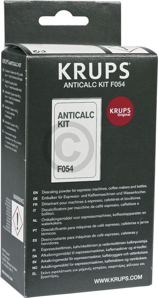 A product box for a Krups descaling kit.