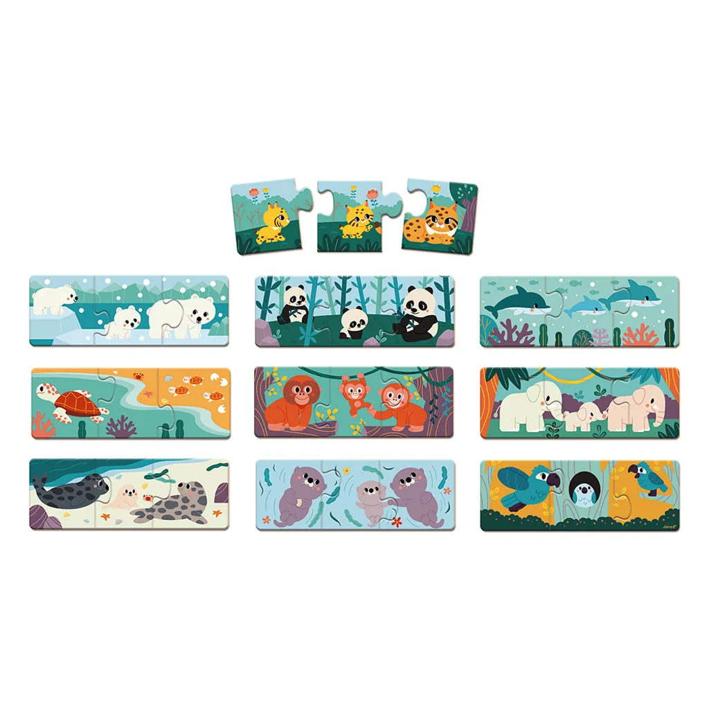 Janod WWF Puzzle La Famille des Animaux - Jeu Éducatif en Bois 20 Pièces