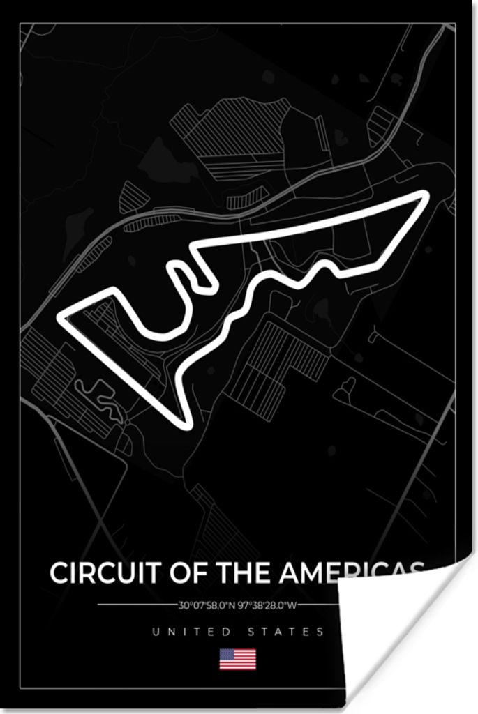 MuchoWow Poster Amerika - Rennstrecke - Formel 1 - Circuit of the Americas - Rennsport - Schwarz 80x120 cm - Papierdruck