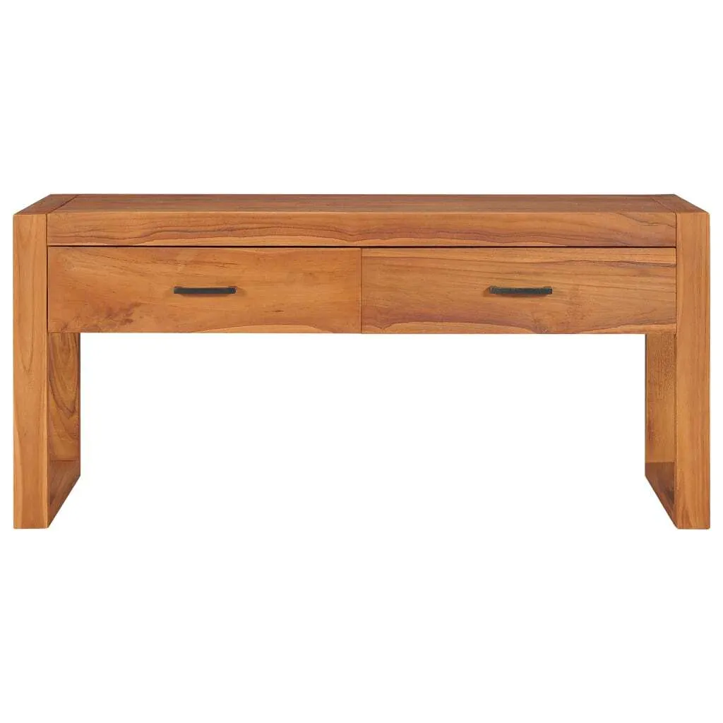Banc TV en Bois de Teck Naturel 100 cm avec Étagères de Rangement