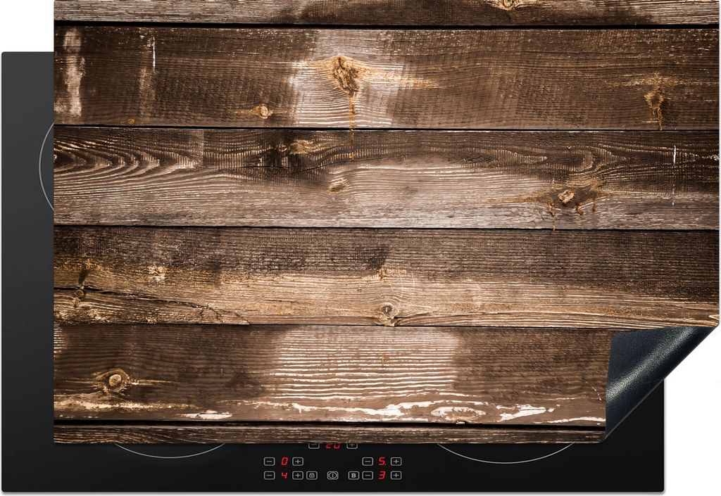 KitchenYeah Herdabdeckplatte Regale - Holz - Dunkel , 77x51cm, Küche Deko, Glaskeramikkochfeld Herdabdeckung, Abdeckplatte fùr Kochfeld