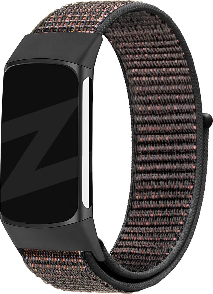 Bandz Nylon-Schlaufenband passend für Fitbit Charge 5 / 6 - Nylon Fitbit Charge 5 / 6 Armband mit Klettverschluss - Schwarzes Nylonband - Größe L