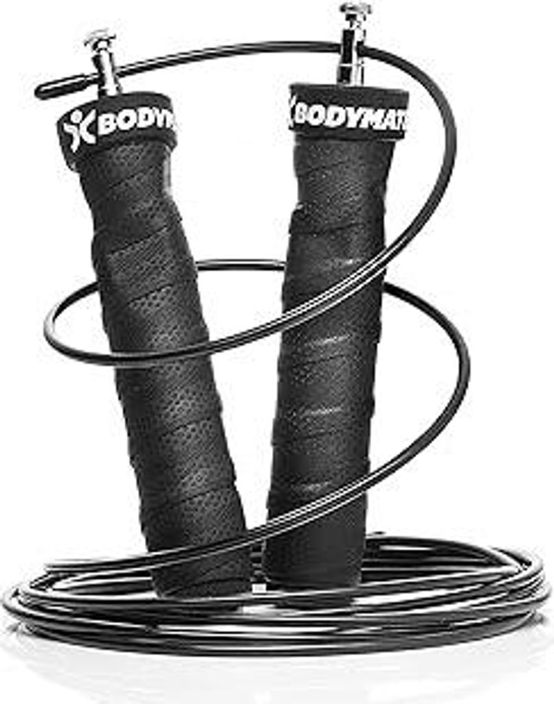 BODYMATE Universal Springseil mit Anti-Rutsch-Griffen inklusive zwei verstellbarer Stahlseile mit extra Abnutzungsschutz für Crossfit Functional C...