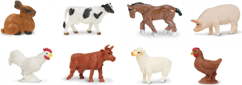 Figurines Safari Good Luck Farm 2 cm en caoutchouc souple - 8 unités pro