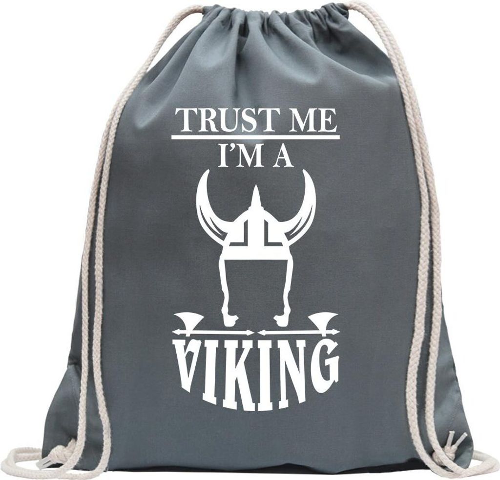 Kiwistar - Turnbeutel - stahlgrau - Trust me, im Viking Wikinger - Fun Rucksack Sport Beutel Gymsack Baumwolle mit Ziehgurt