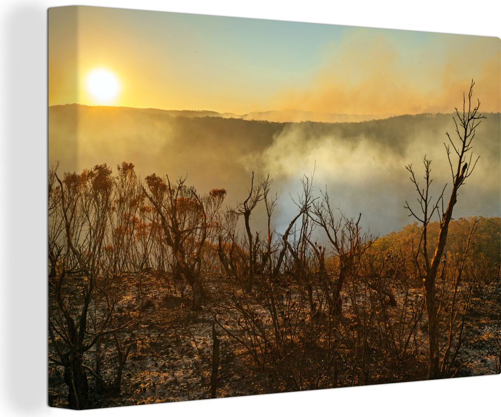 OneMillionCanvasses - Leinwandbilder - 140x90 cm, Baum - Feuer - Rauch, Wandbilder Kunstdruck Wanddekoration