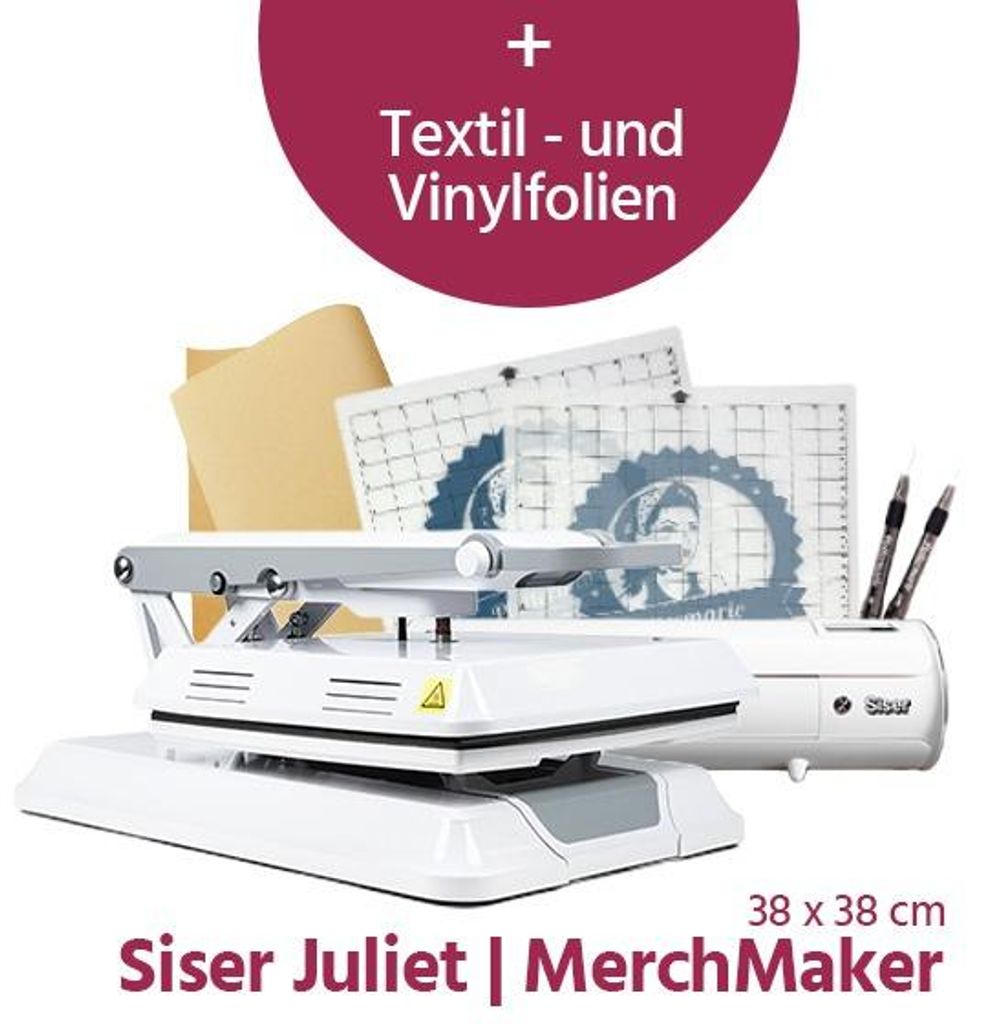 Siser Schneideplotter Juliet + MerchMaker 38x38 Pro Bundle mit Plotter & Transferpresse – Plotter für Plotten, Textildruck, Transferfolien, T-Sh...