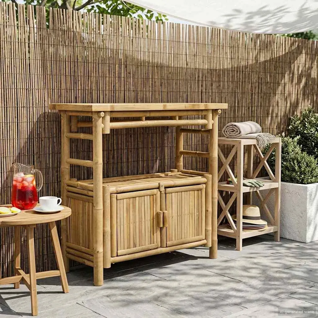 Table console avec placard en bois de bambou pour entrée moderne