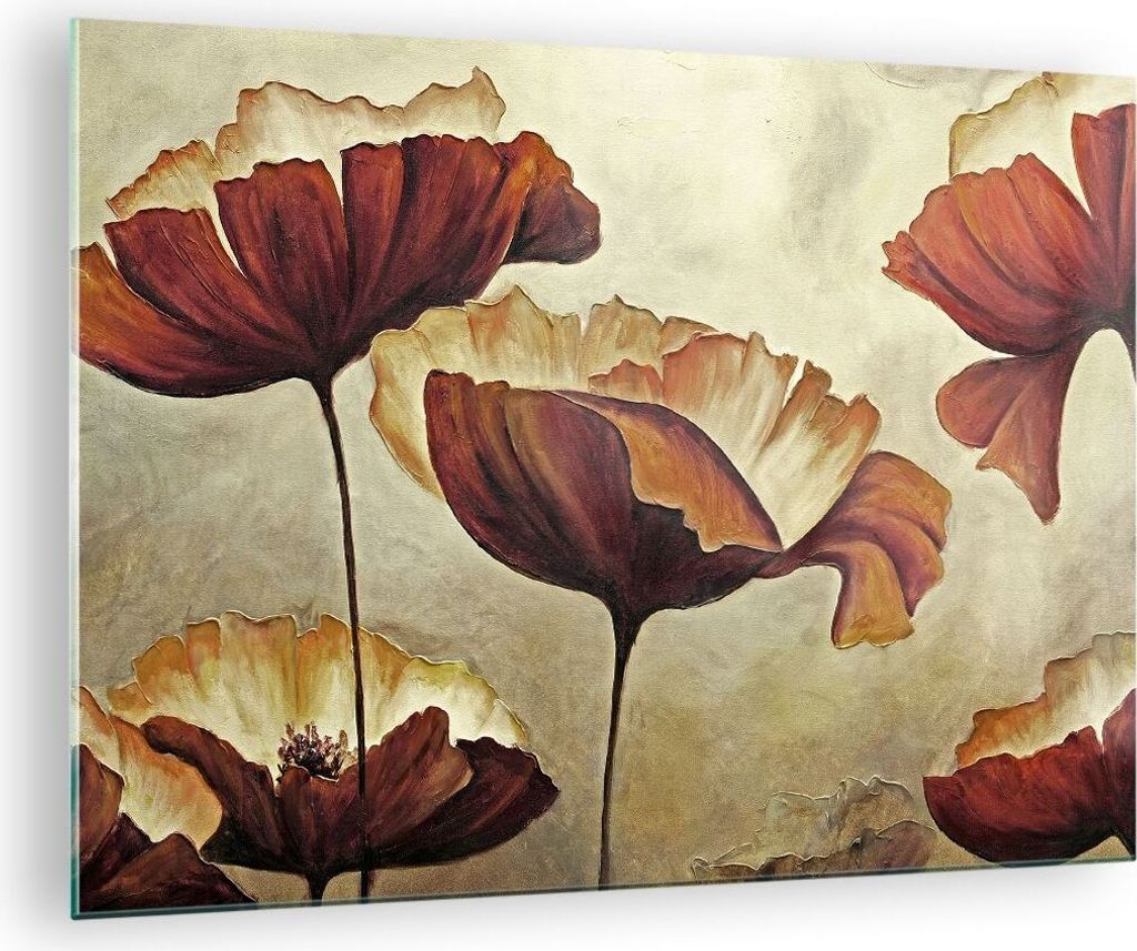 Bilder auf glas - Mohn Blume Wiese - 70x50cm - Glasbilder - Wandbilder - Kunstdruck - zum Aufhängen bereit - Wanddekoration aus Glas - Glas Bilder...