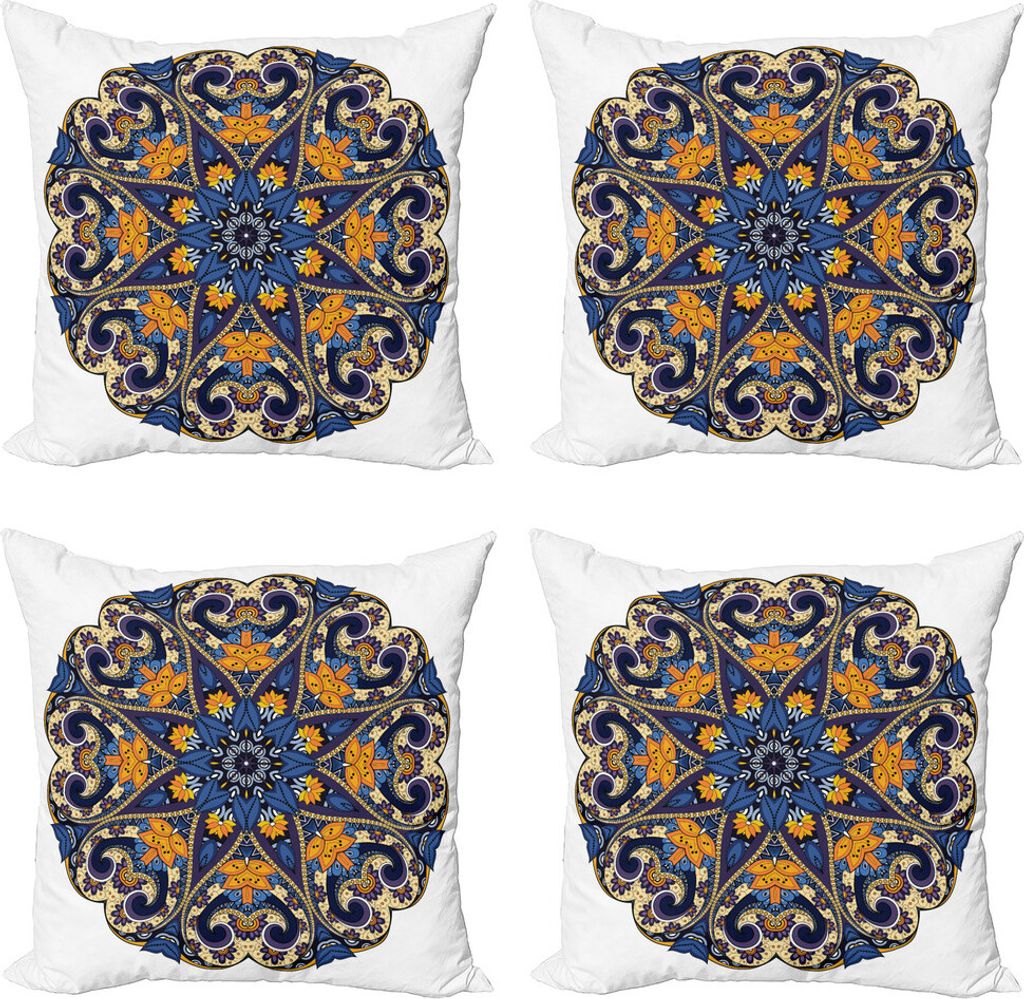ABAKUHAUS Mandala Kissenbezug Set (4 Stück), Floral Mandala-Motiv, Moderner Doppelseitiger Digitaldruck, 45 cm x 45 cm, Blau Orange Lila
