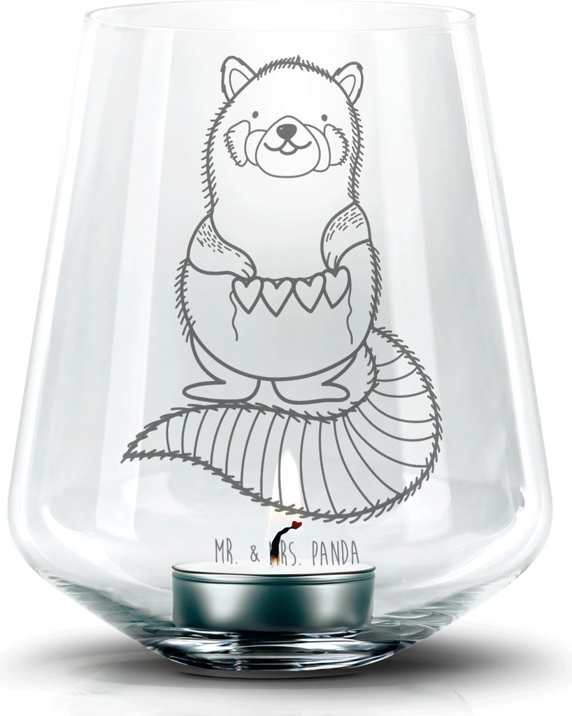Mr. & Mrs. Panda Laterne Roter Panda - Transparent - Geschenk, Teelichthalter, Kerzenhalter, Lustige Sprüche, Liebe, Lieblingsmensch, gravur glas,...