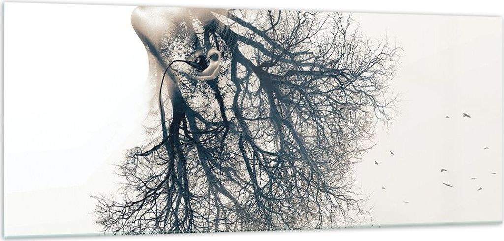 Bilder auf glas - Einteilig - Mädchen Baum Grafik - 100x40cm - Glasbilder - Wandbilder - Bilder - zum Aufhängen bereit - Wanddekoration aus Glas ...