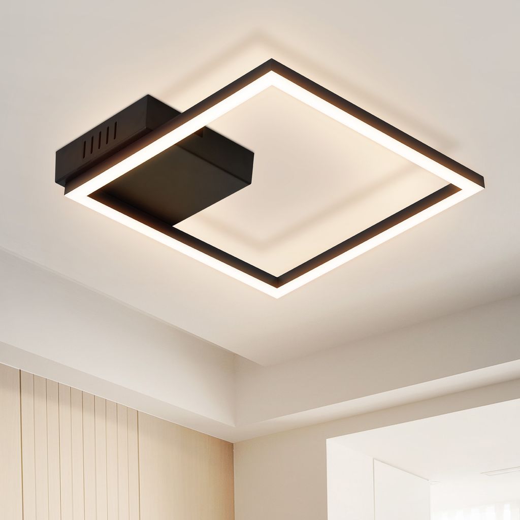 ZMH Deckenleuchte LED Deckenlampe Warmweiß Schlafzimmerlampe Schwarz Küchenlampe Modern Design 3000K 12W Quadratisch Flurlampe Deckenbeleuchtung