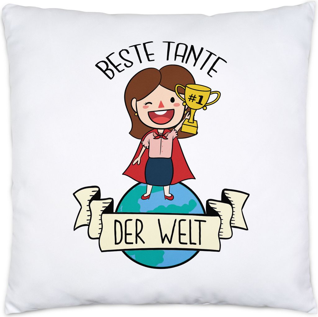 Beste Tante der Welt Pokal Kissen Inkl. Füllung Lustig Geschenkidee Geschwister Geburtstag Nichte Neffe