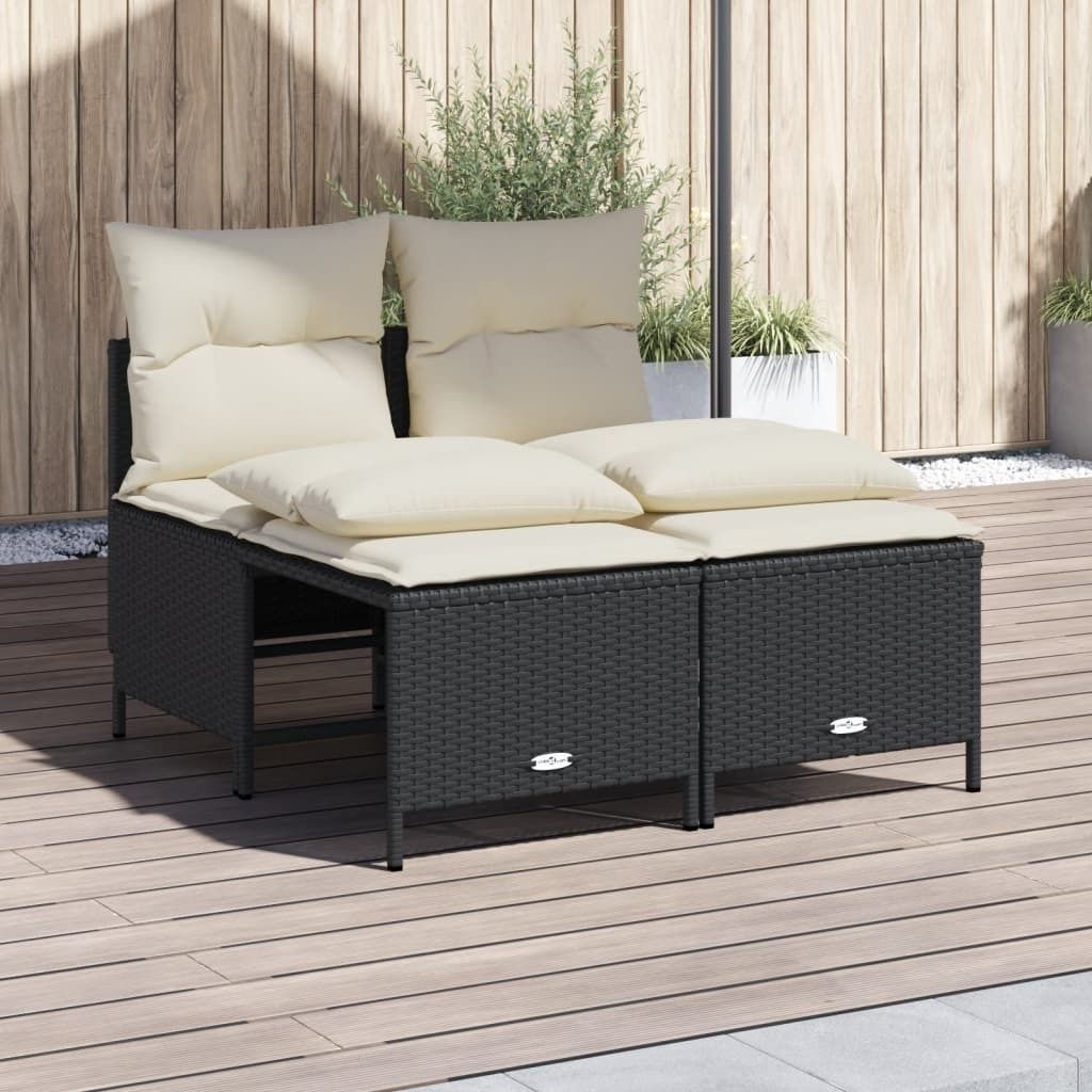 Ankonbej 4-tlg. Garten-Sofagarnitur mit Kissen Schwarz Poly Rattan