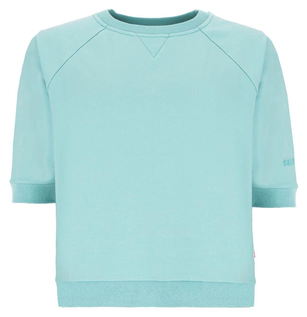 Salzhaut Damen Shirt Baff mit 3/4-Arm - Unifarbenes Sommershirt mit Rundhalsausschnitt in Aqua Größe M