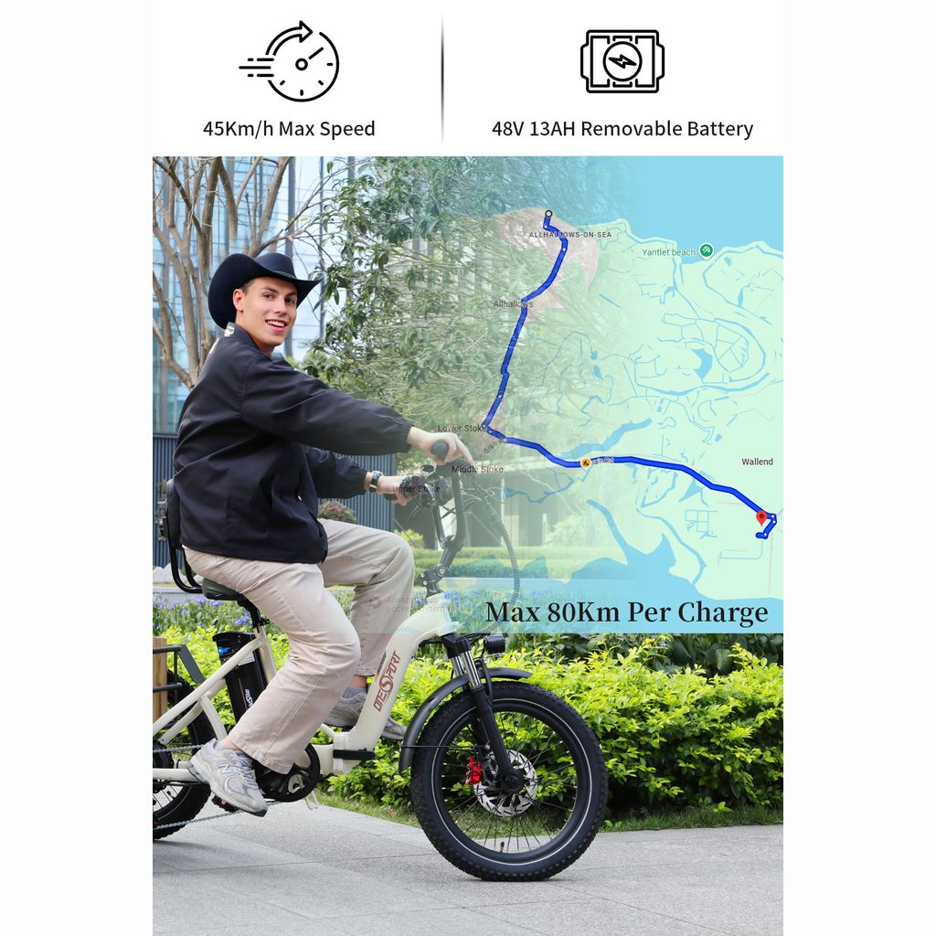 Onesport 20" faltbares Elektro-Dreirad schwarz mit 250W Produktbild 7