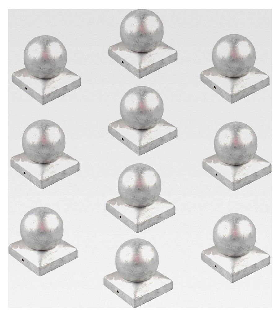 10 Stück verzinkte Pfostenkappen Abdeckkappen für Pfosten Kugel 101 mm 10x10 cm