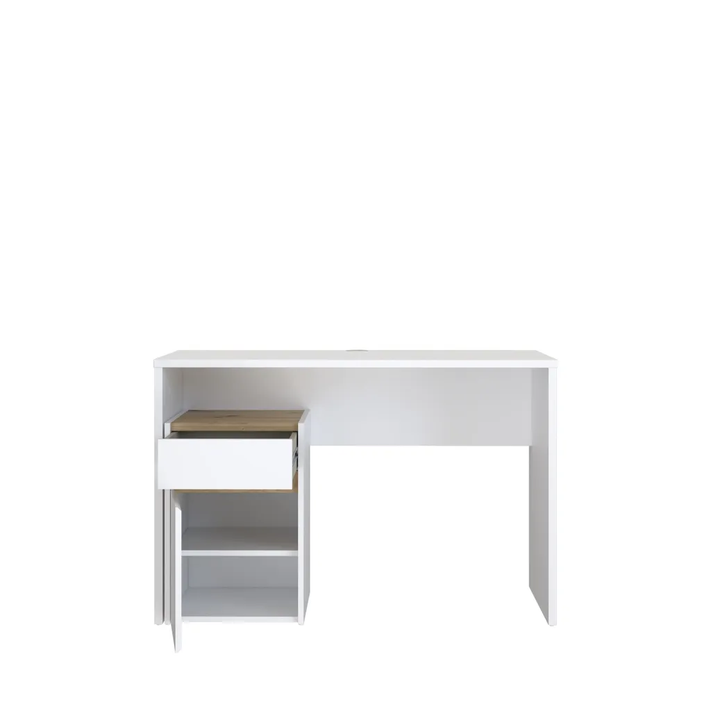 Bureau MODULTRICK blanc et chêne artisan 110x73cm compact pour studio - 4