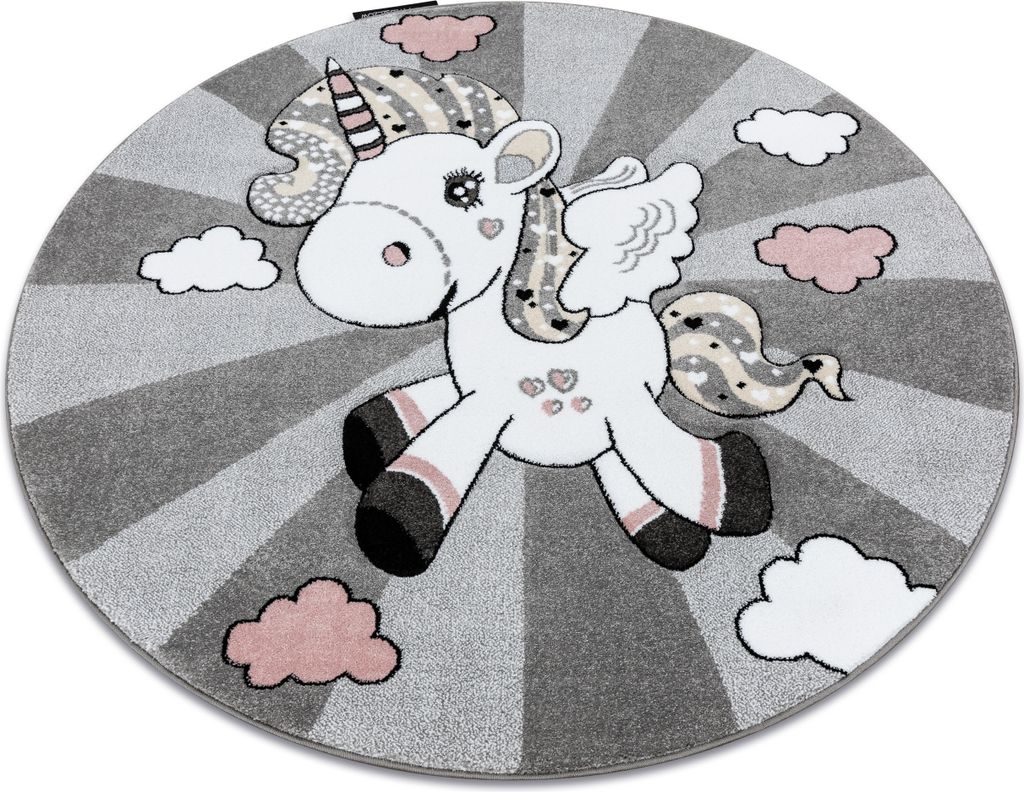 Kinderteppich PETIT UNICORN EINHORN Kreis grau Grau rund 160 cm