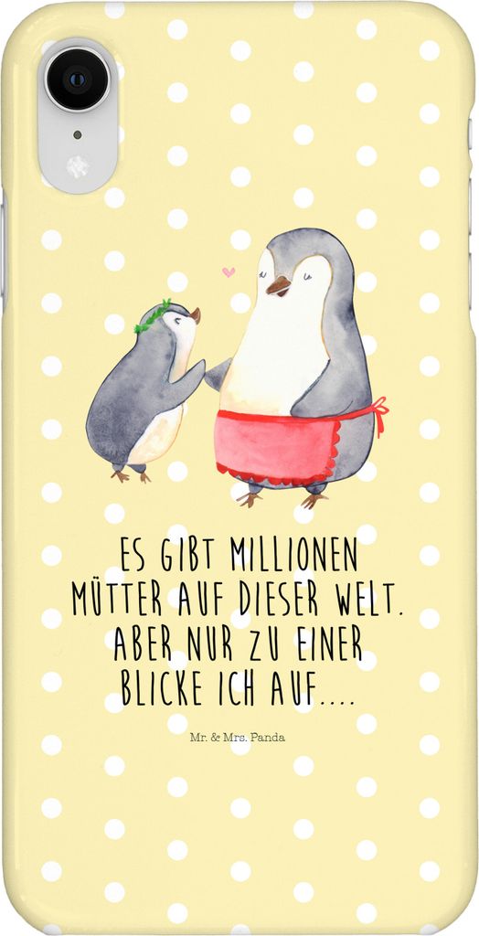 Mr. & Mrs. Panda Iphone XR Handyhülle Pinguin mit Kind - Gelb Pastell - Geschenk, Muttertag, Premium Kunststoff, Vorbild Mama, Handy Case, Mami, M...