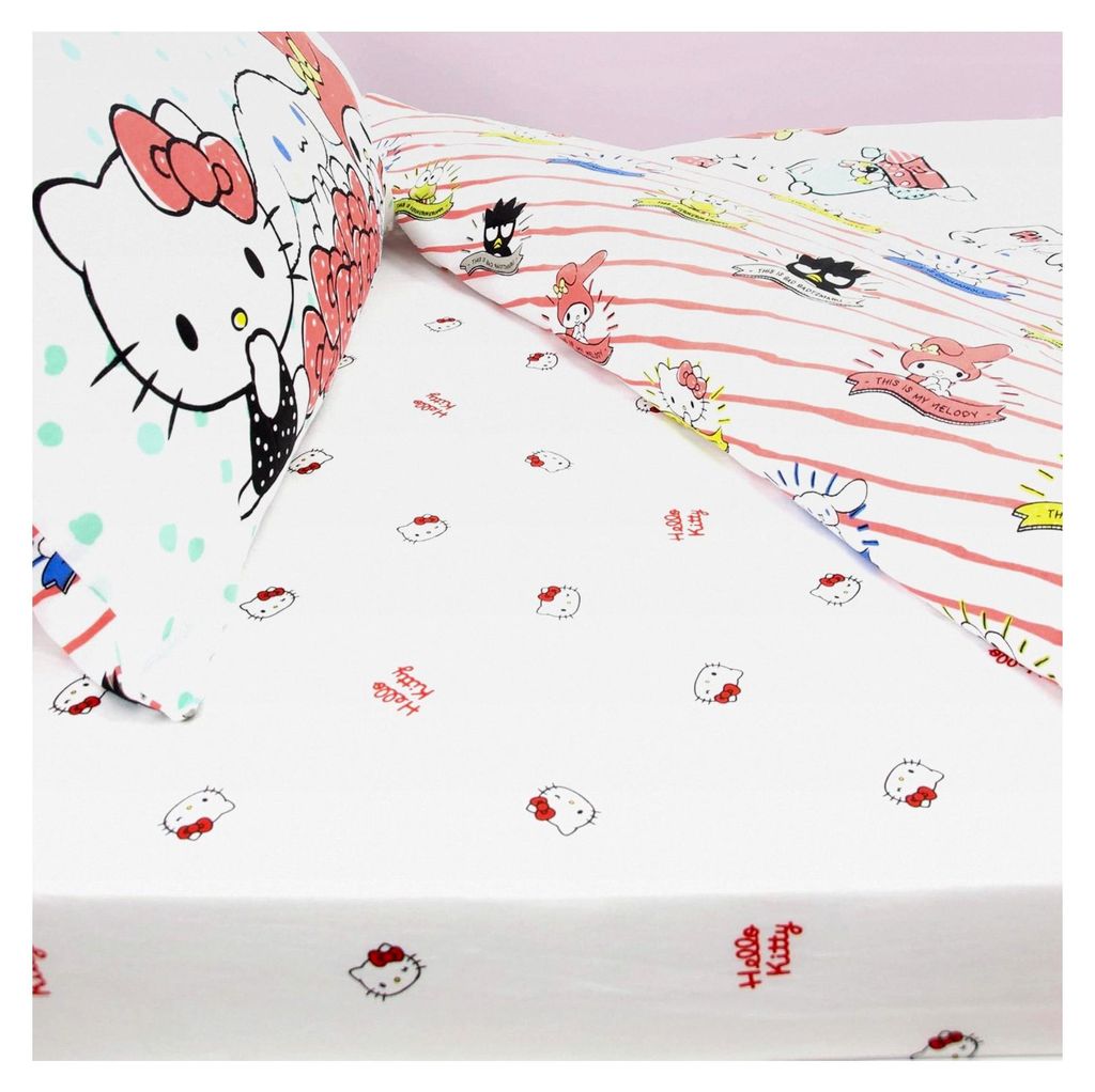 Hello Kitty Spannbettlaken für Einzelbetten | Design „Sleepover“ | Mit Hello Kitty-Motiv | Weiches Polyester mit elastischem Rand