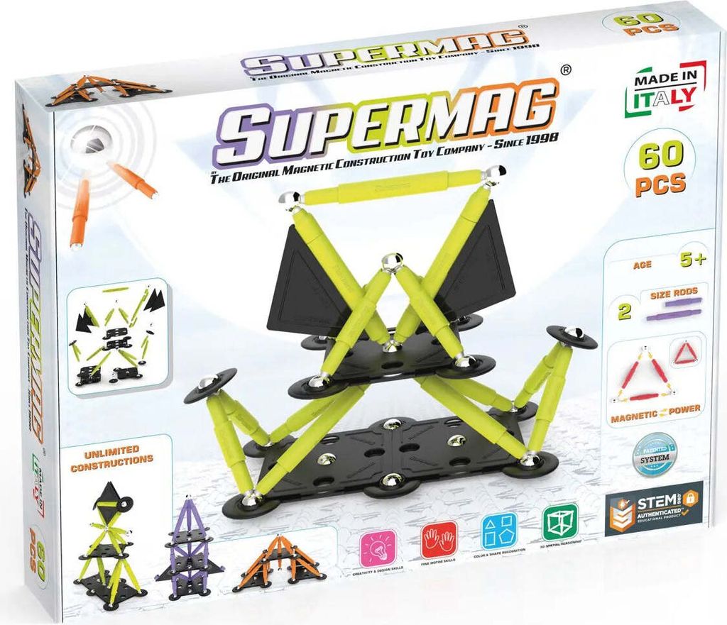 Supermag Projects Technicolor Magnetbaukasten, 60 Teile