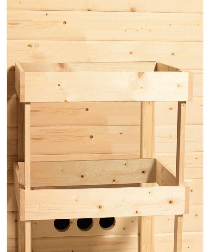 KARIBU Terragrau Saunahaus Enns 2, Garten Sauna Blockbohlenhaus 38 mm Fichte, Mit Klarglastür Und Vorraum, Gedämmt Mit Mineralwolle, Inklusive Of...