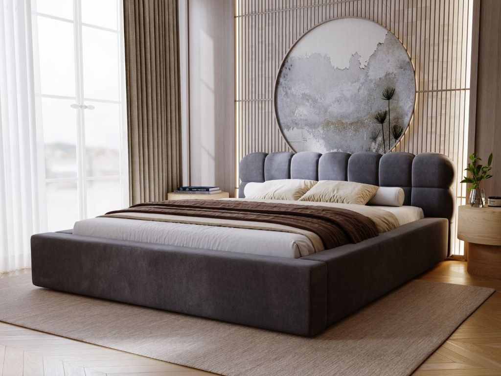 GrainGold Polsterbett Plaza 180x200 cm - Bett 180x200, Polsterbett mit Bettkasten und Lattenrost - Dunkelgrau (Komodo 22)